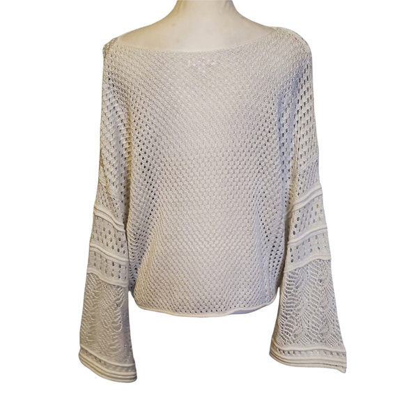 LC Lauren Conrad White Pointelle Crop Bell Sleeve Sweater - Picture 9 of 13